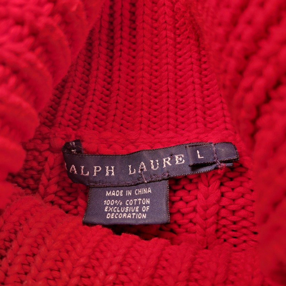 Womens Ralph Lauren Cable Knit Button Collar Sweater - Red - Picture 2 of 12